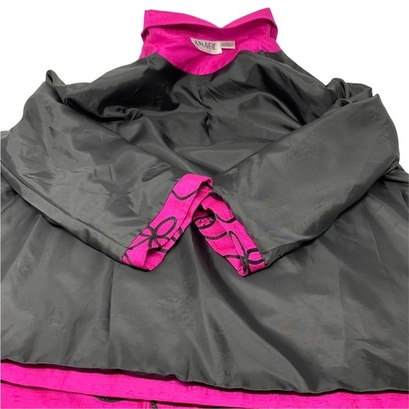 Anage Women’s Silk Fuchsia Pink Black Embroidered Full Zip Blazer Jacket Size 2X - Picture 10 of 15